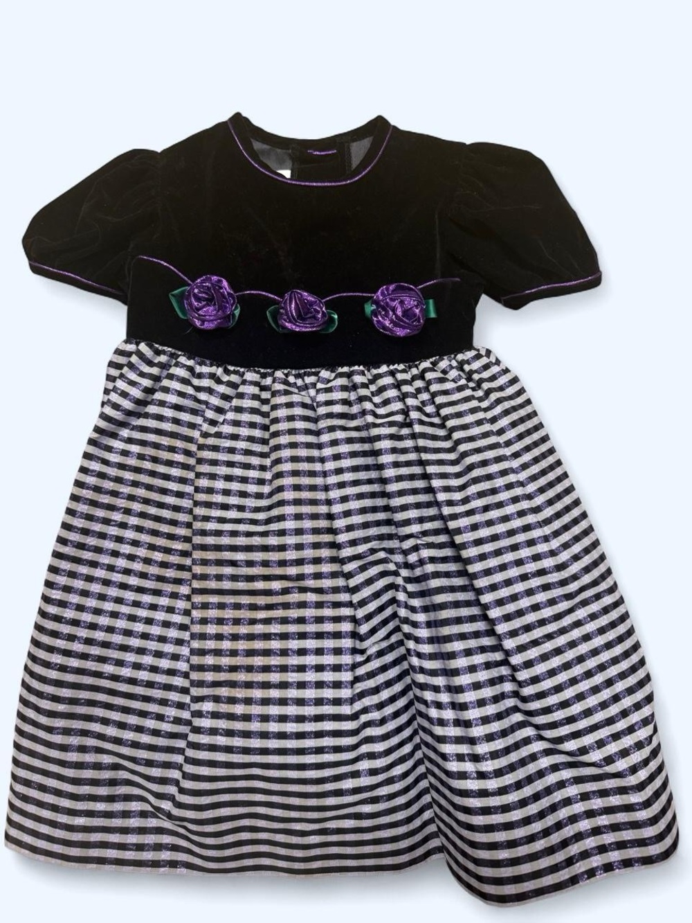 Bonnie Jean Black Velvet Bodice with Purple Rose Trim Girls Dress